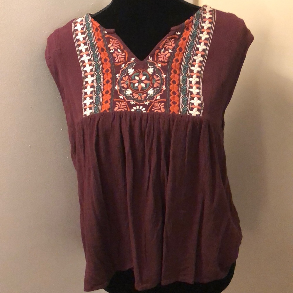 Aeropostale Maroon Embroidered Top